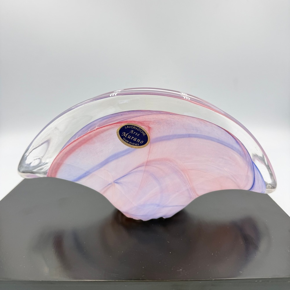 Vintage Lavorazione Arte Murano Pink Purple Art Glass Bowl Italy 8"